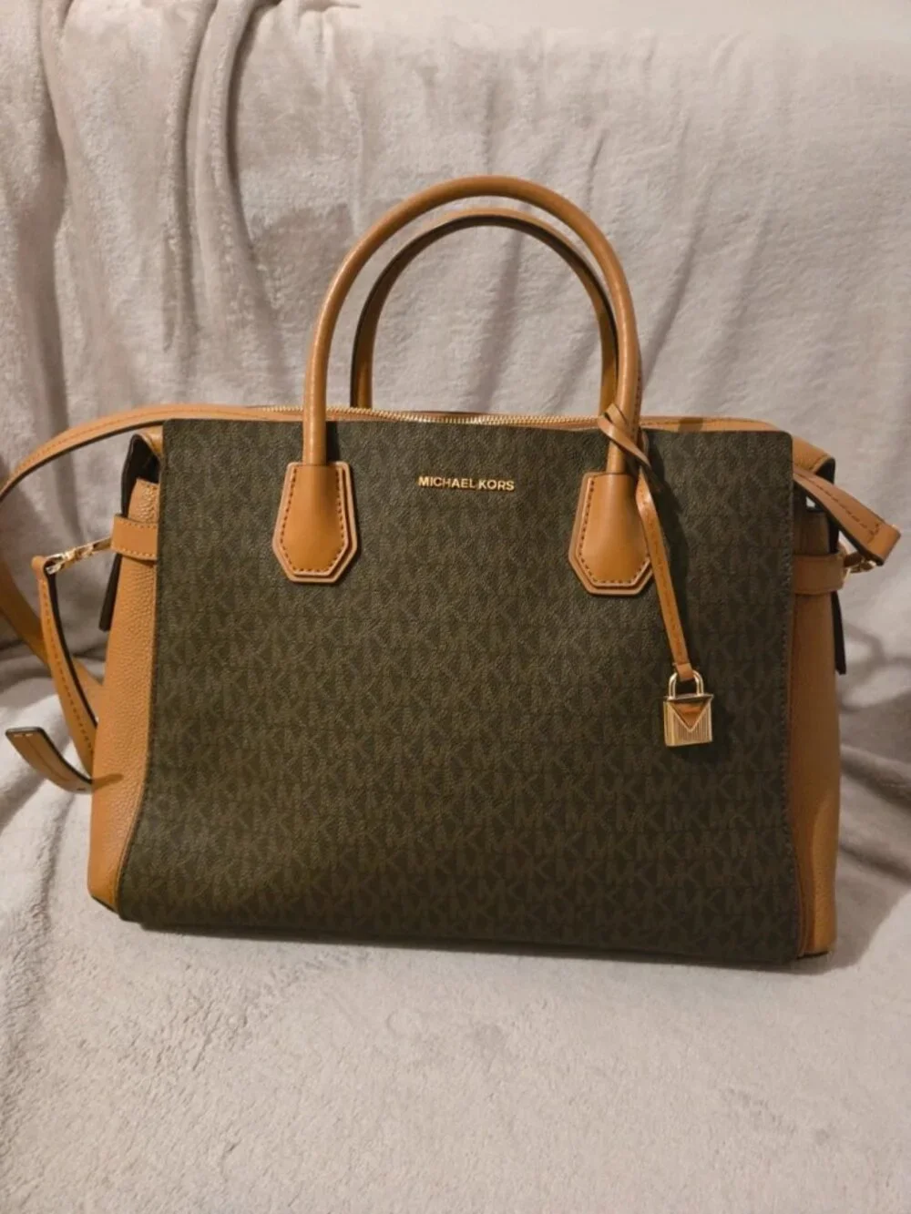 Michael Kors Signature Logo Large Satchel Bag Brown/Beige